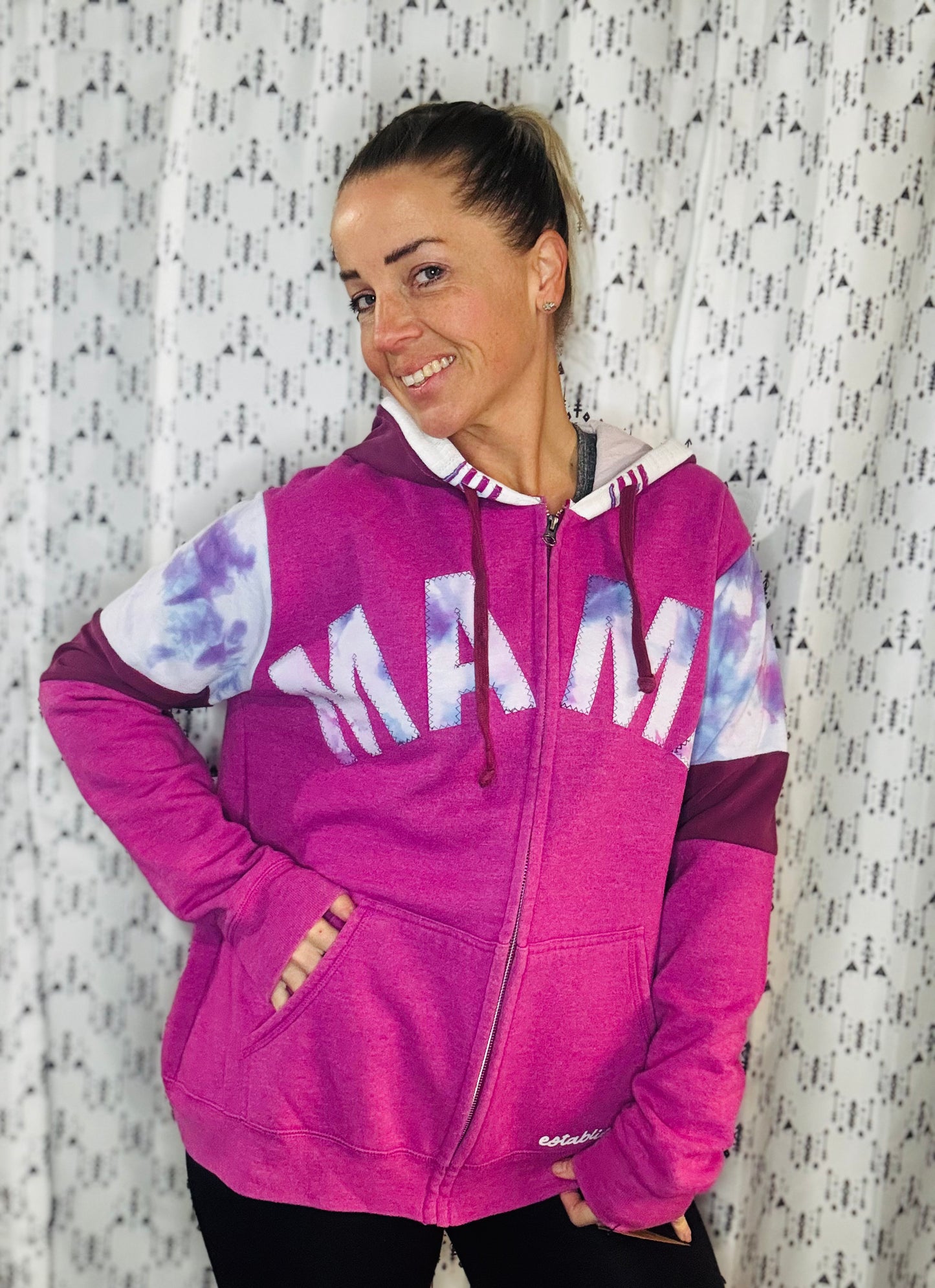 Magenta Zip-Up MAMA Hoodie Women's Size-L/XL