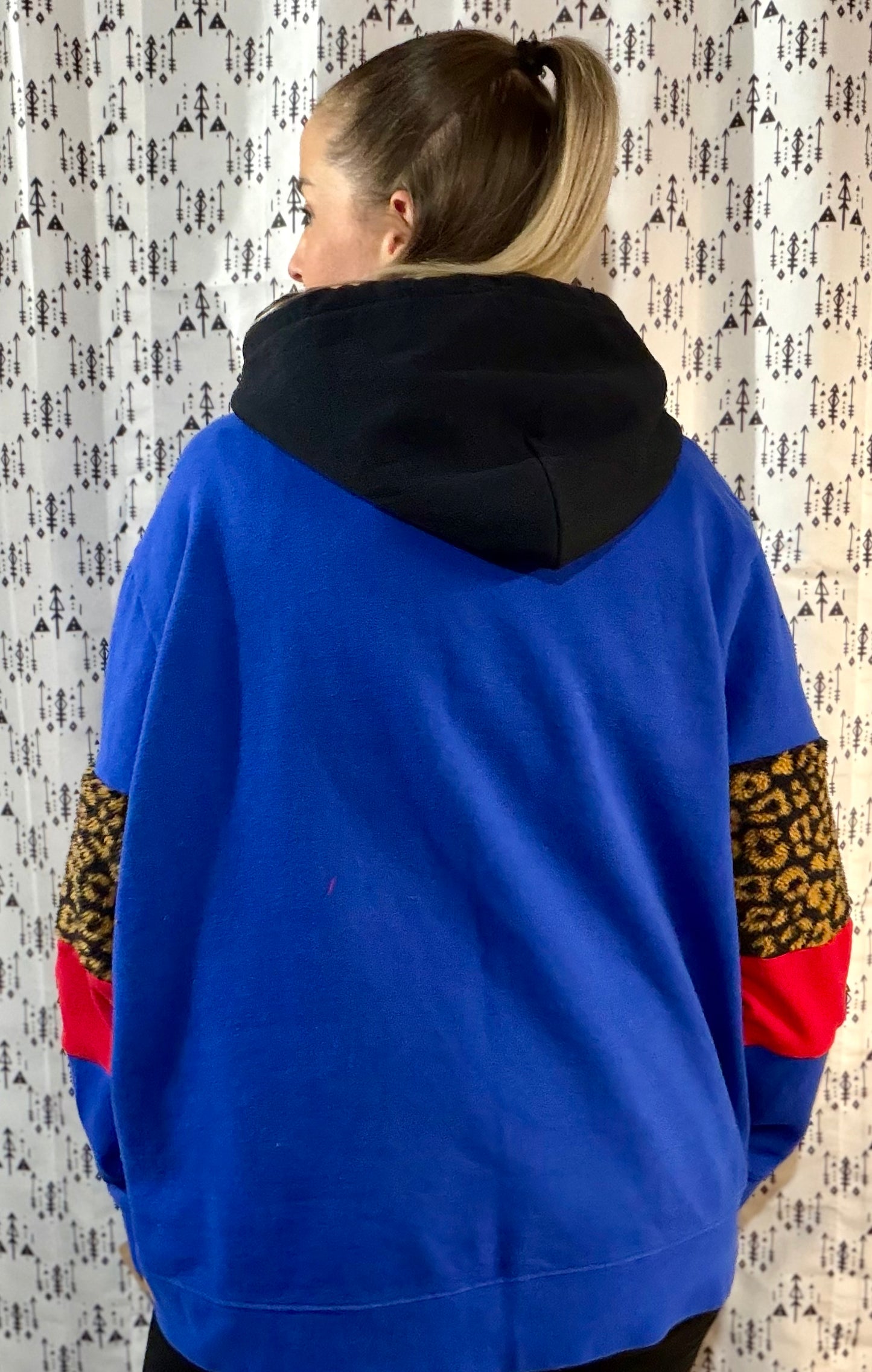 Blue & Leopard Buffalo Football 1/4 Zip Hoodie Size- Women's XL/2X