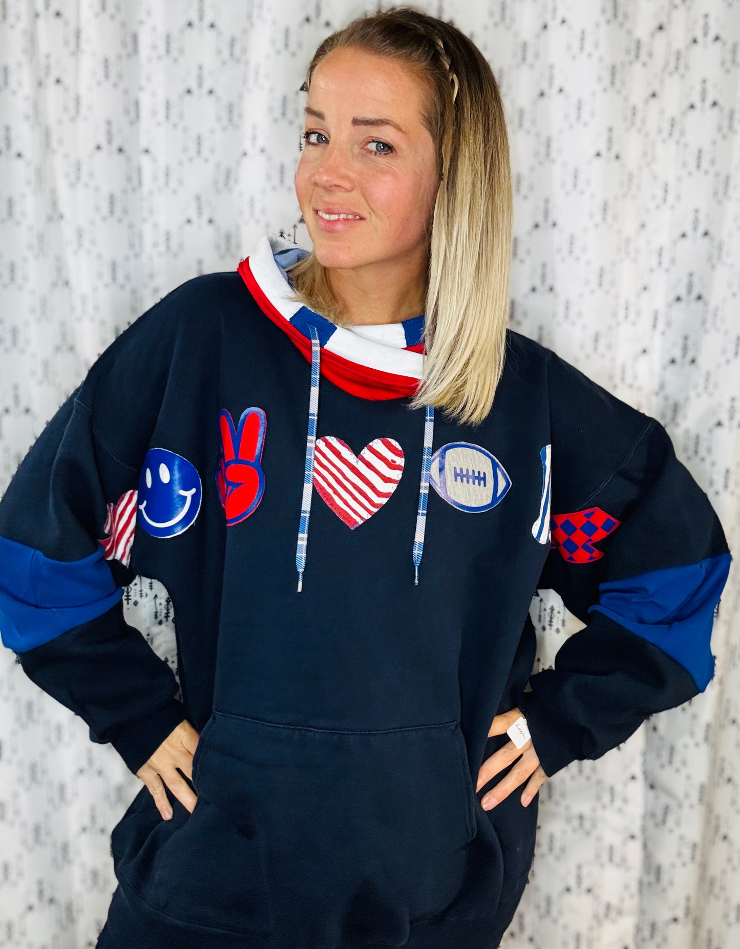 Navy Peace Love Football Hoodie Size-Women’s 3X