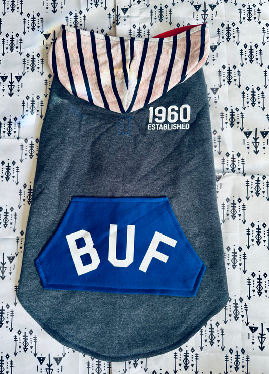 Dark Grey & Blue BUF Dog Hoodie Size- L