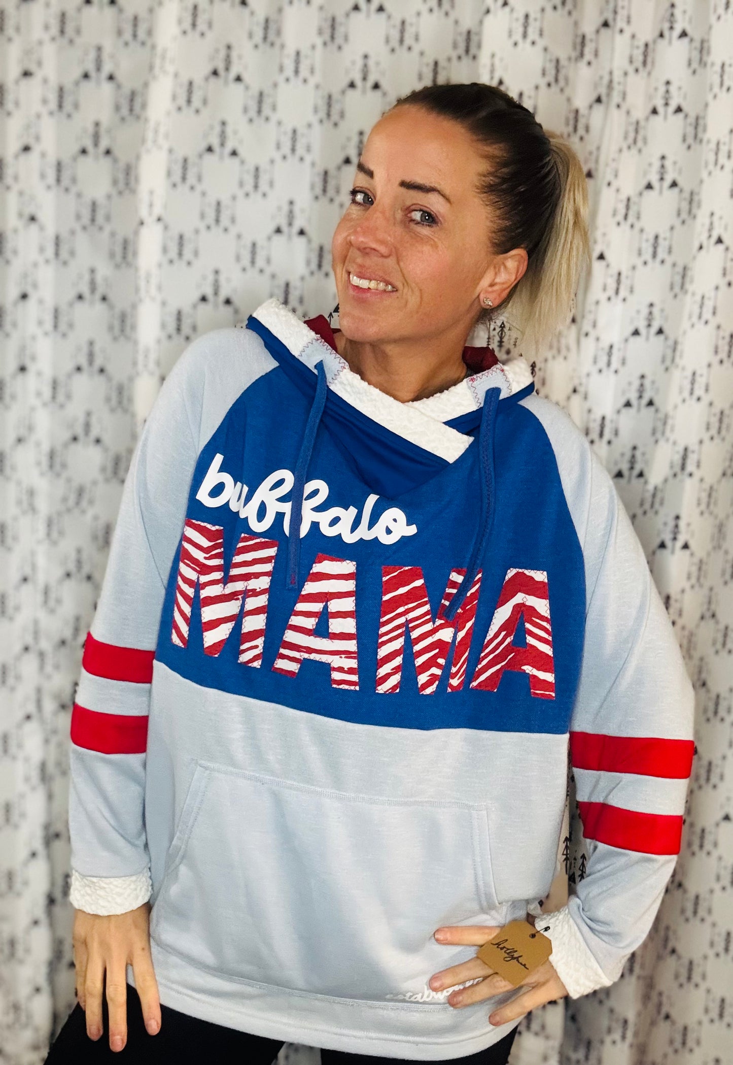 Light Blue Buffalo MAMA Hoodie Women's Size- L/XL