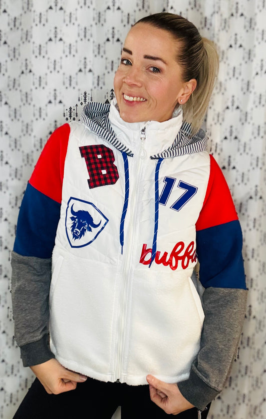 White Puffy & Fleece Buffalo Football JA17 Jacket Women's-L/XL