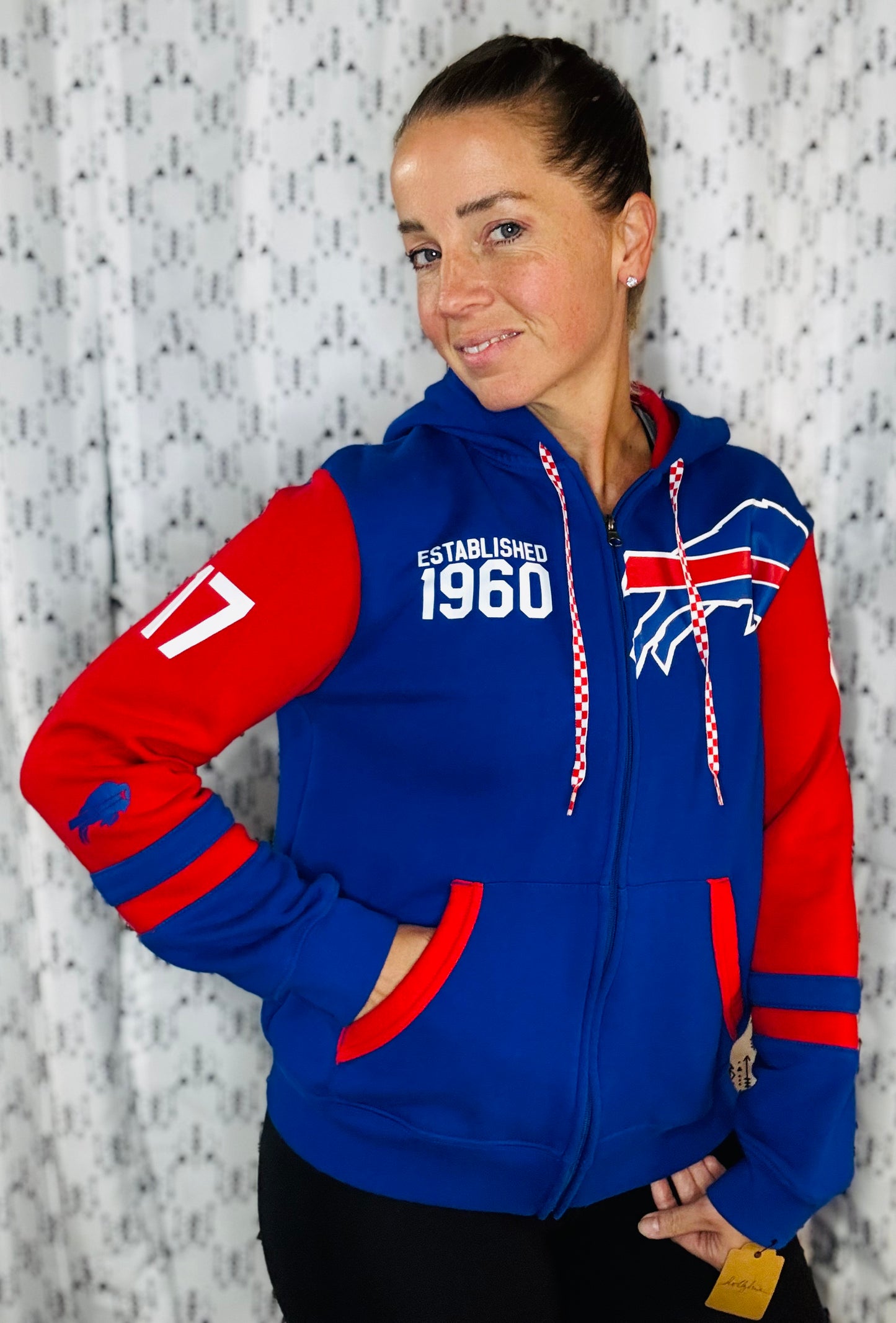 Red & Blue Buffalo Color-Block Zip-Up Hoodie Size-Women's M/L