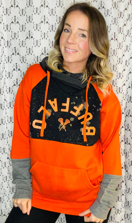 Bleached Upside Buffalo Lacrosse Hoodie Size Unisex-M/L