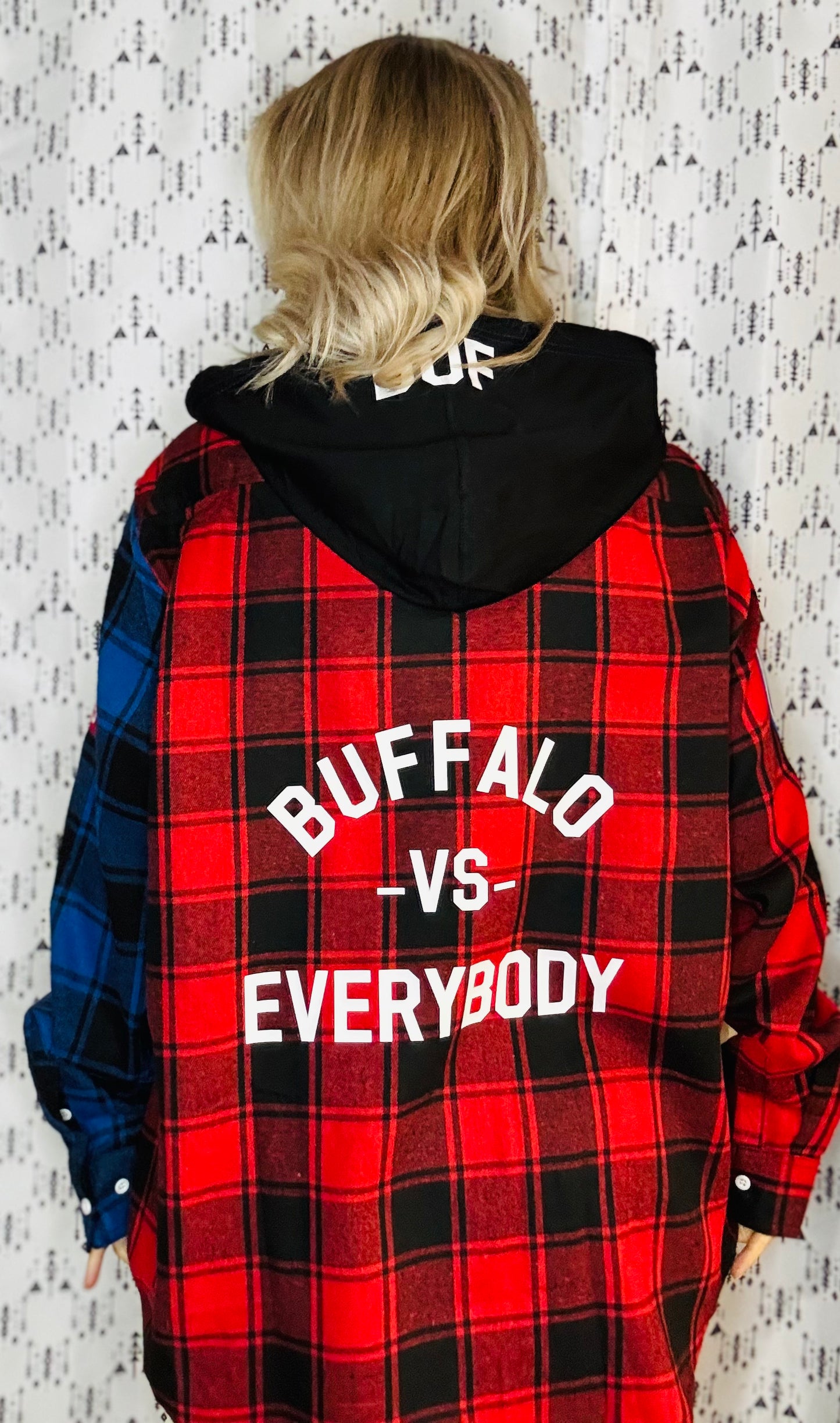 Red & Blue Buffalo Check Football Button-Up Flannel Size- Unisex XL/2X