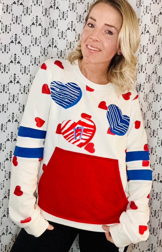 Heart All Over Buffalo Crewneck Size- Women's L/XL
