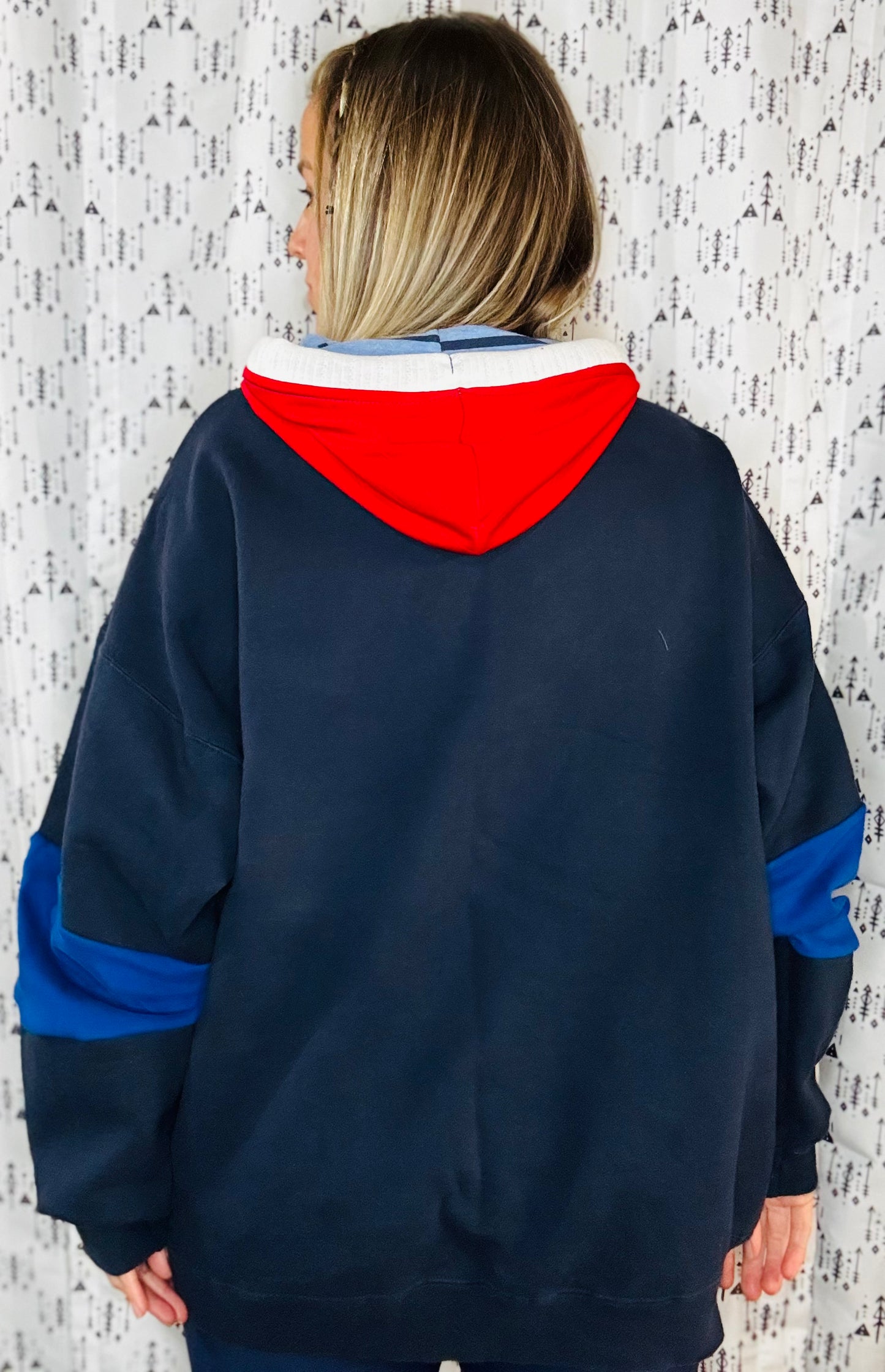Navy Peace Love Football Hoodie Size-Women’s 3X