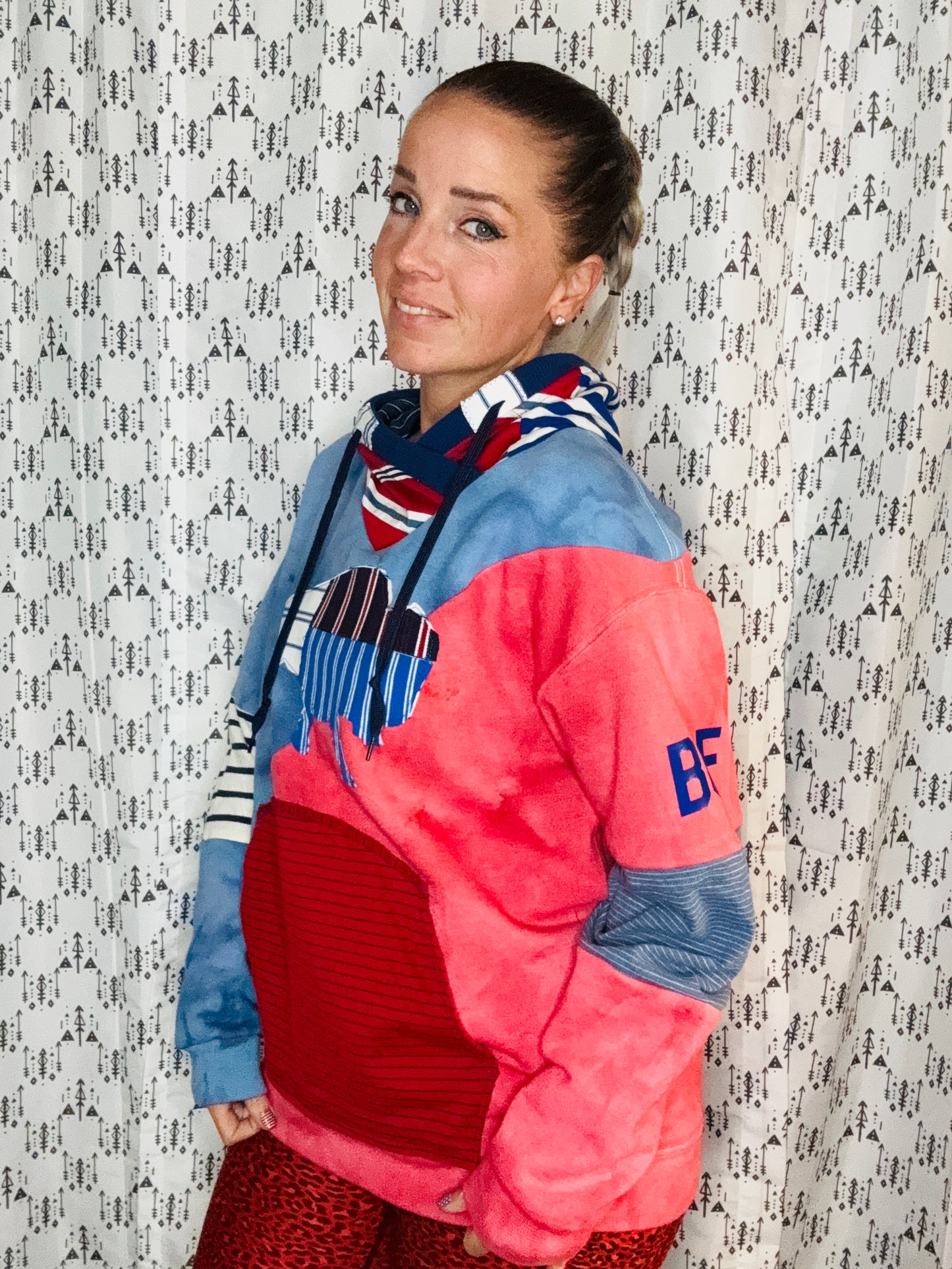 Red & Blue tie Dye Color Buffalo Hoodie Unisex-L/XL