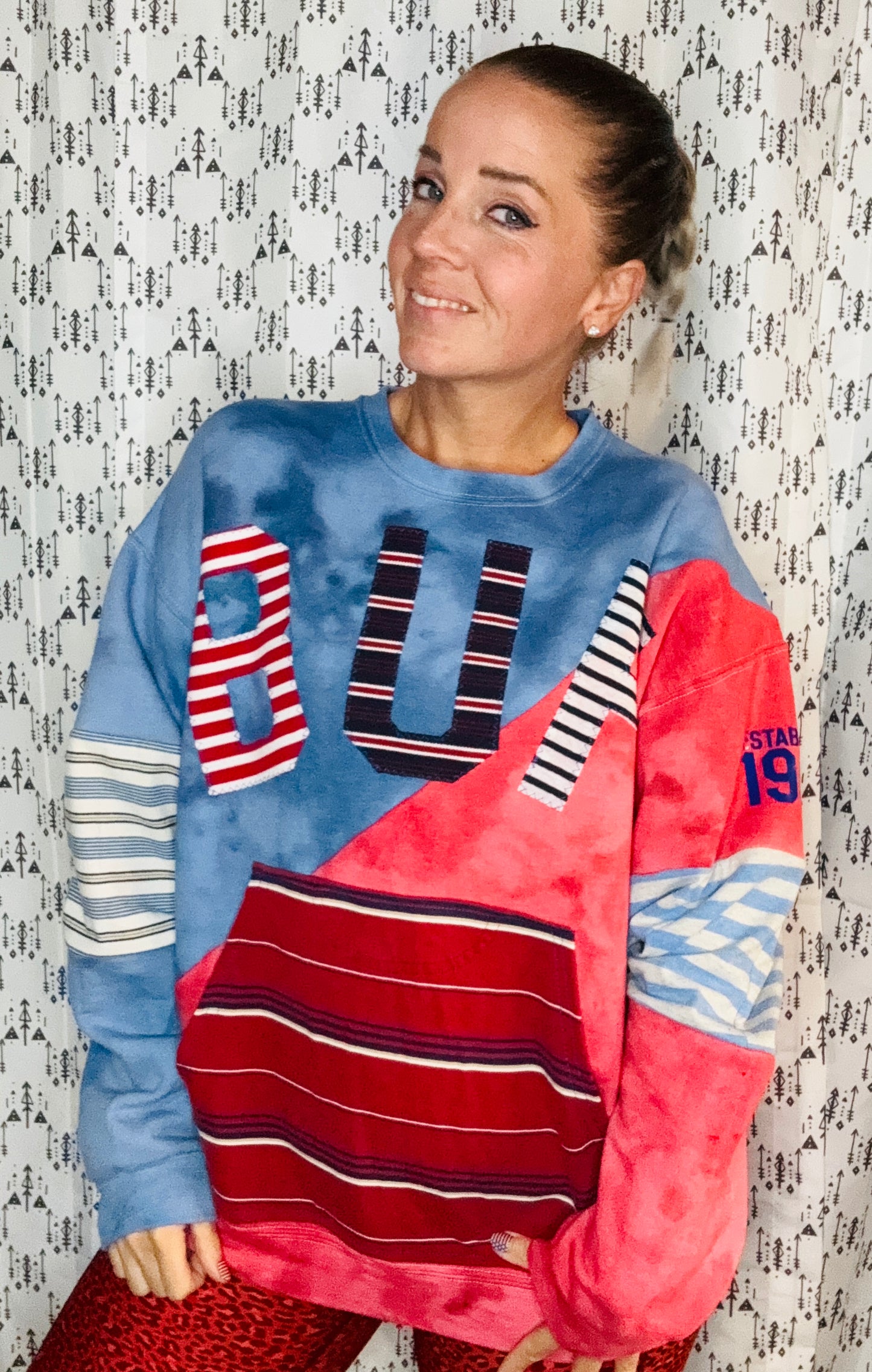 Blue & Red Tie Dye BUF Crewneck Unisex XL/2X