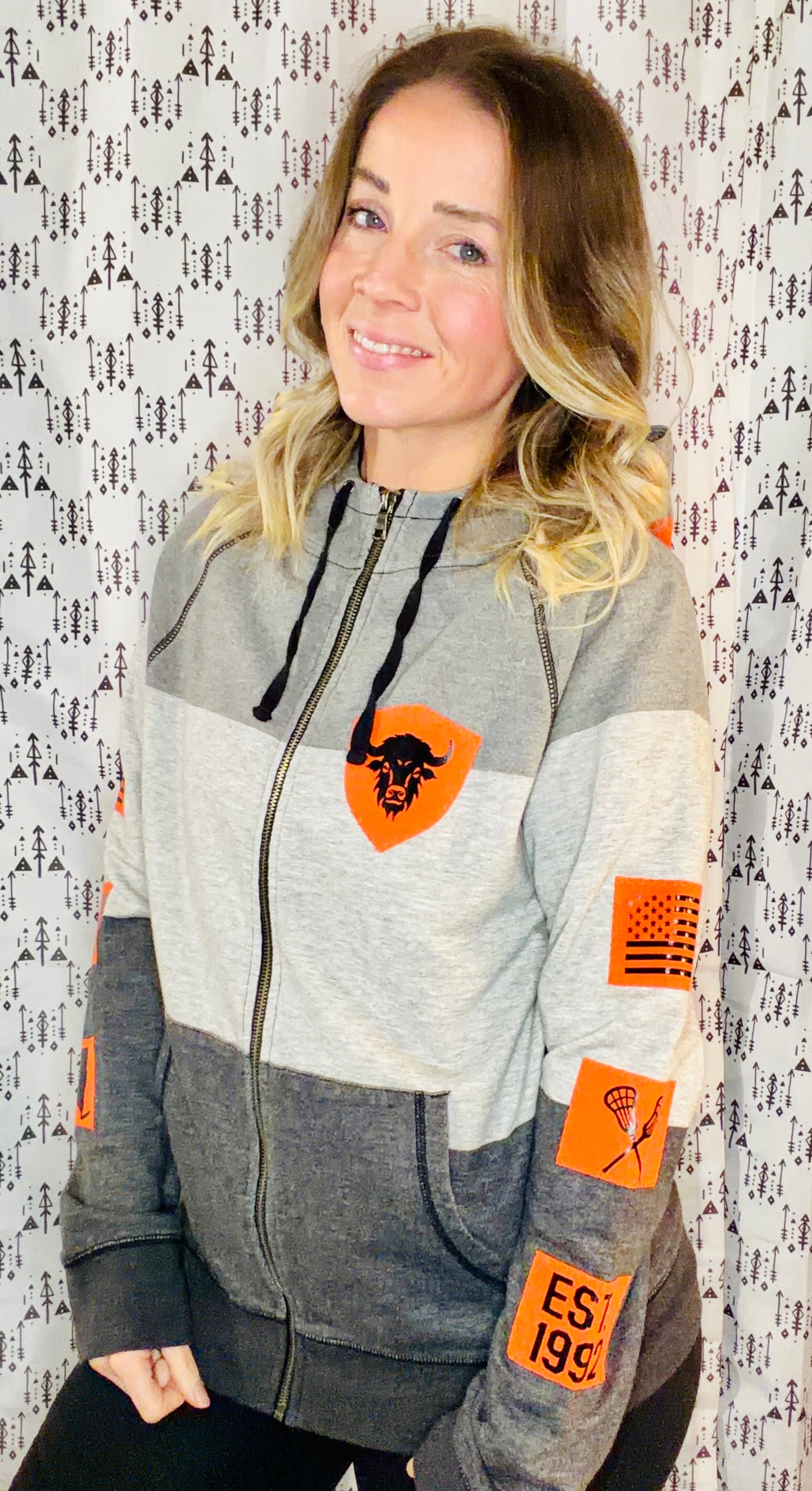 Grey Ombre' Buffalo Lacrosse Zip-Up Hoodie Size- Unisex S/M