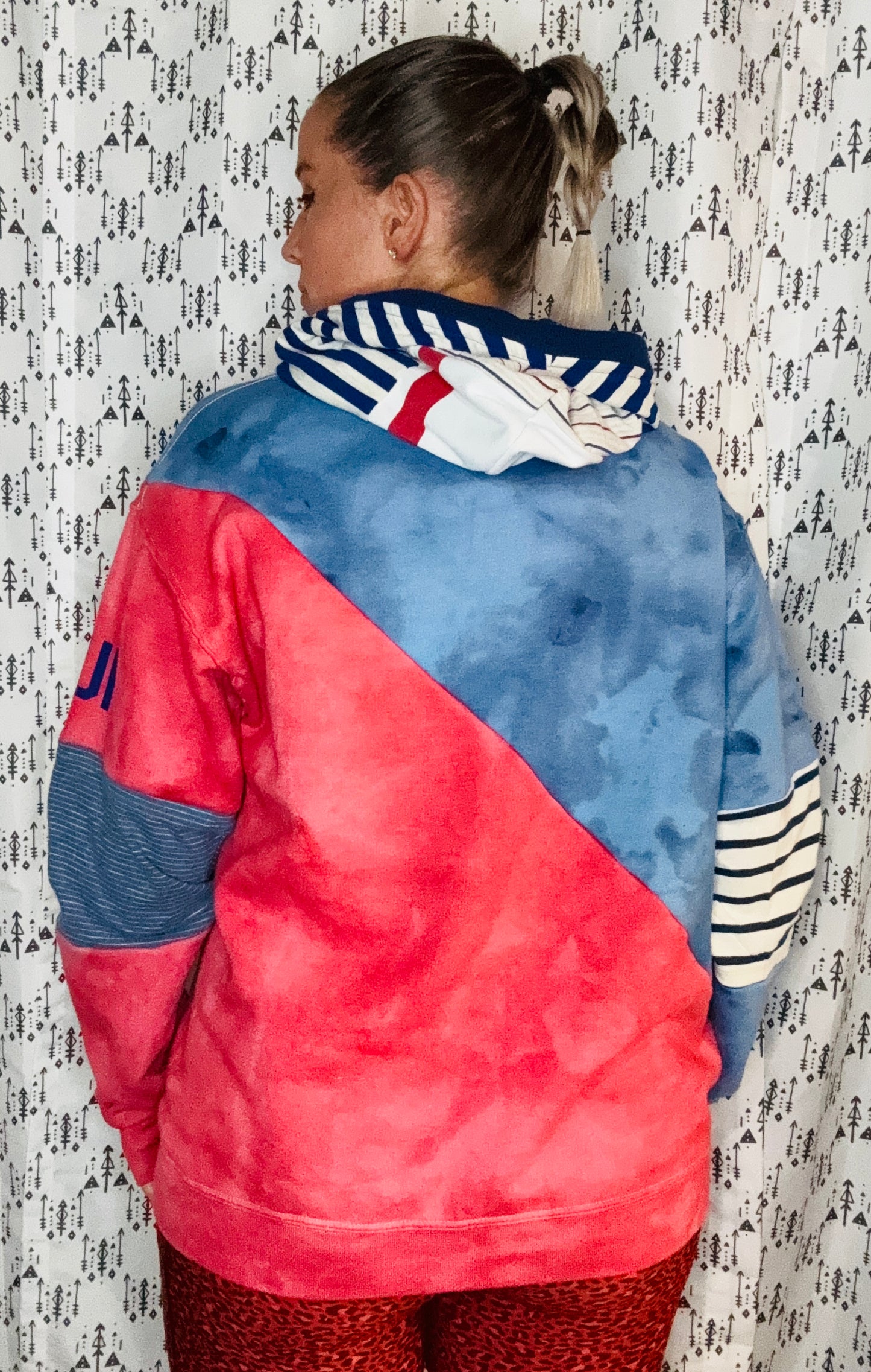 Red & Blue tie Dye Color Buffalo Hoodie Unisex-L/XL
