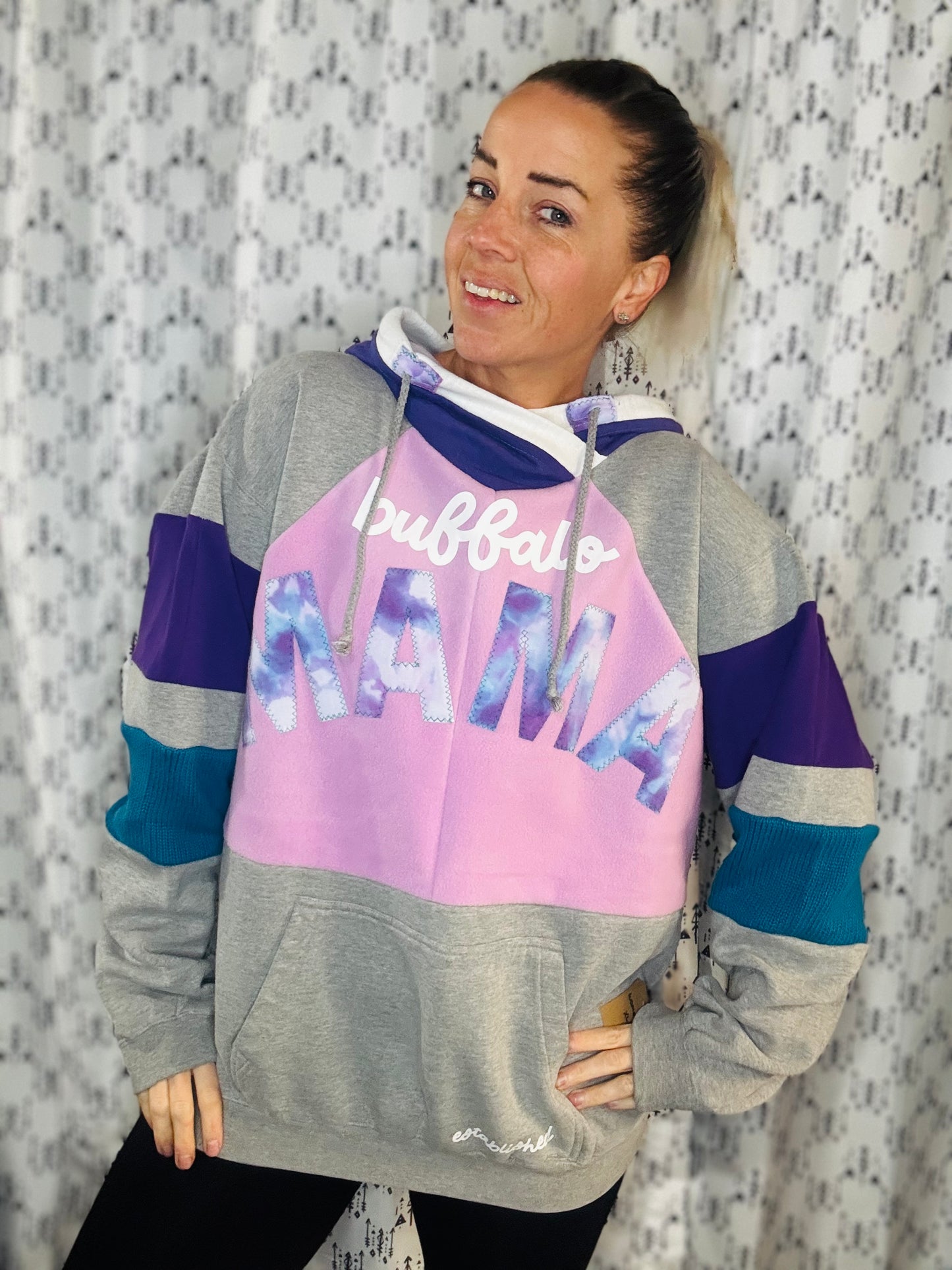 Teal & Purple Buffalo MAMA Hoodie Women's Size- XL/2X