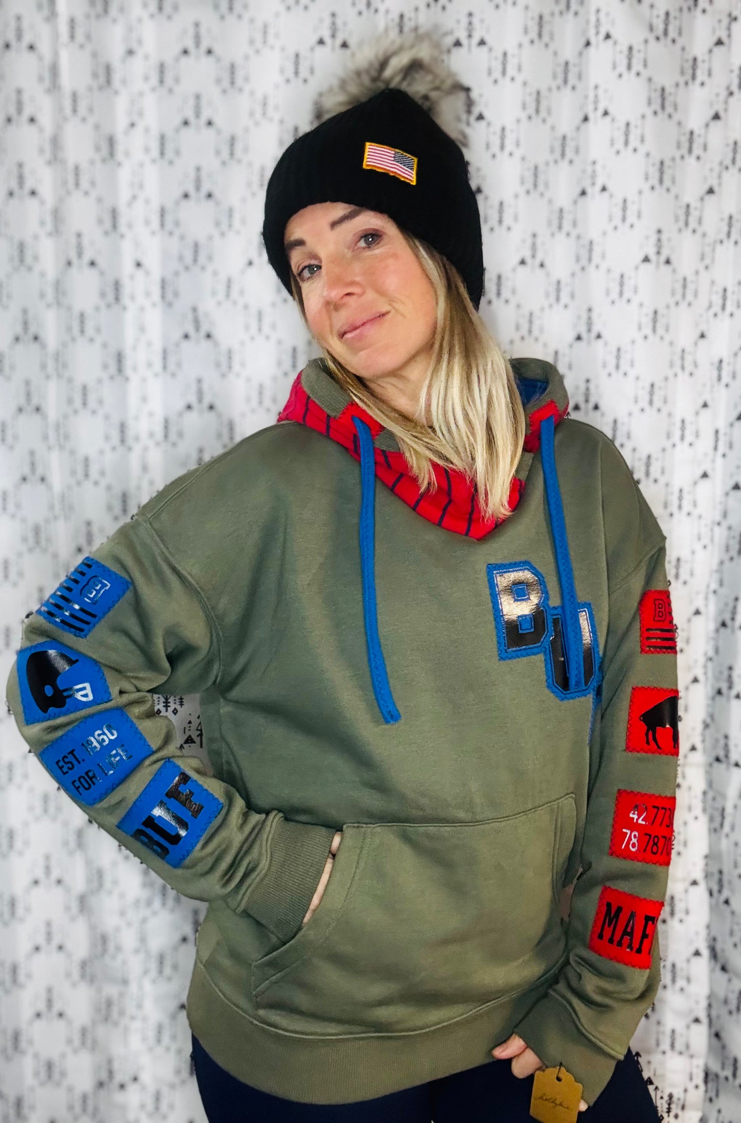 Olive Green Salute Buffalo Hoodie Size Unisex-S/M