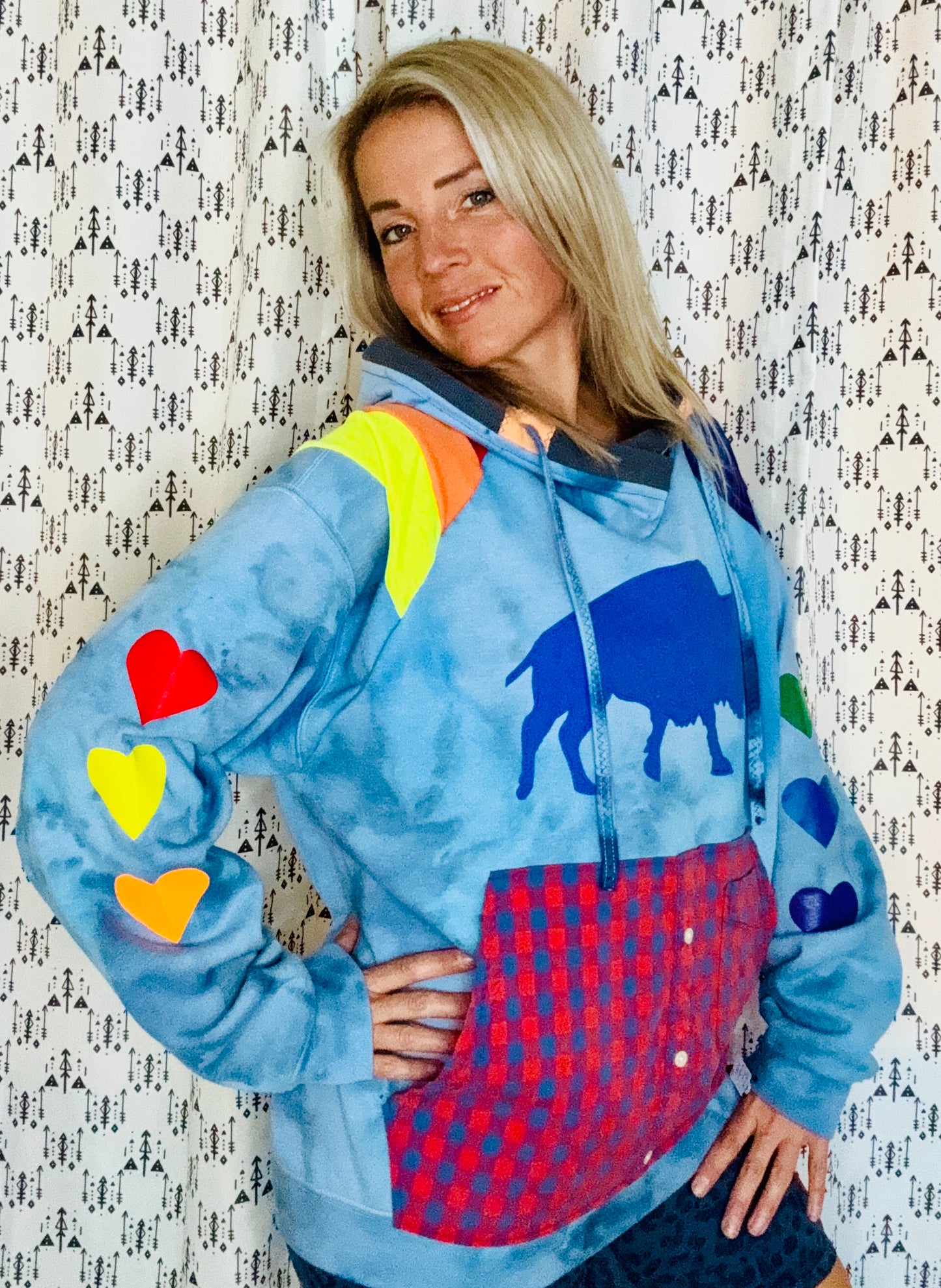 Rainbow Shoulders Buffalo Hoodie Size- Unisex M/L