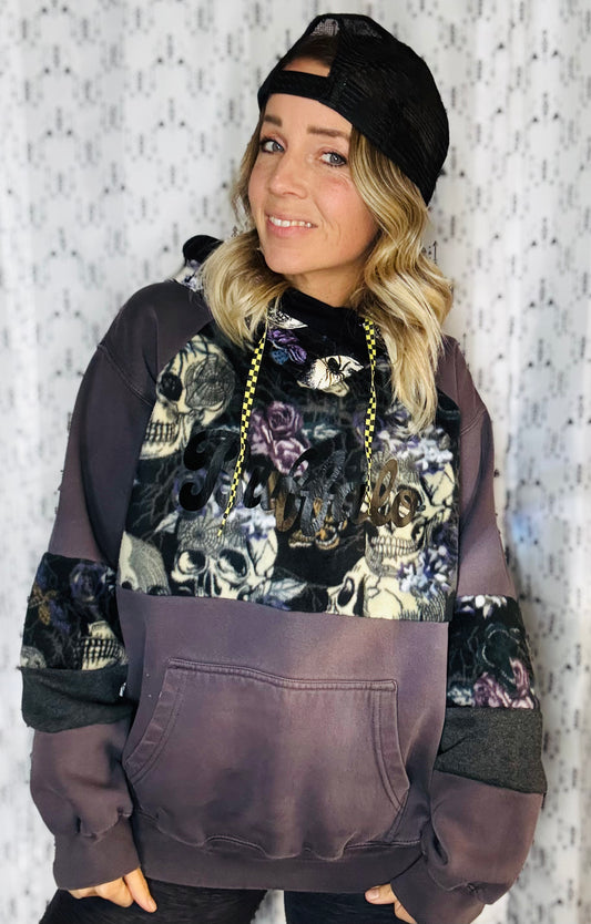Halloween Skulls & Roses Buffalo Hoodie Size- Women's M/L