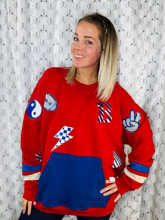 Red Peace Love Football Crewneck Women's Size- 3X