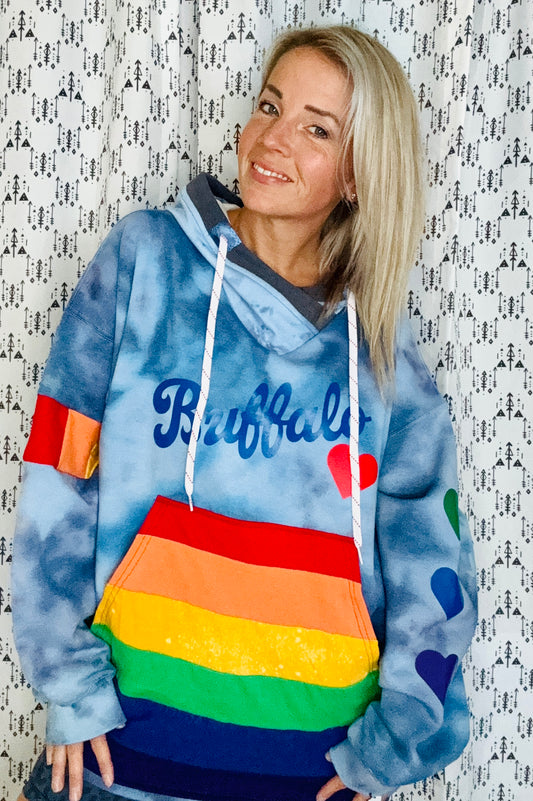 Buffalo Love Rainbow Tie Dye Hoodie Size- Unisex XL/2X