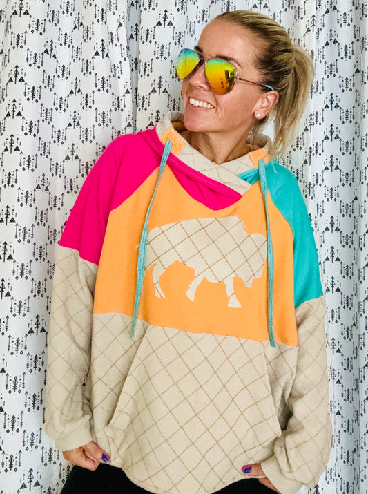 Sherbert Buffalo Cone Crop Hoodie Size- XL/2X