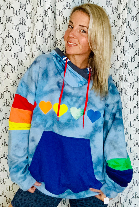 Rainbow & Hearts Tie Dye Hoodie Size- Unisex XL/2X