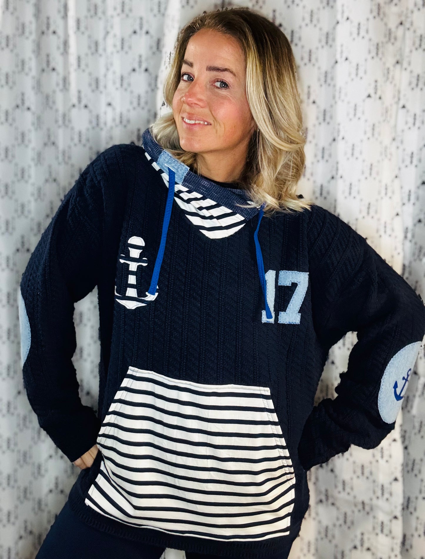 Navy “Nauti” Allen #17 Buffalo Sweater Hoodie Women's Size-XL/2X