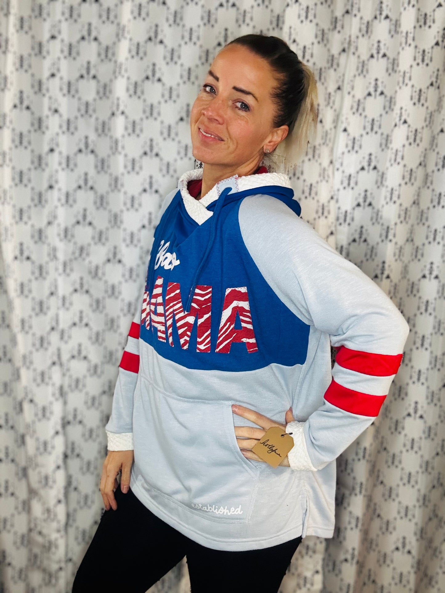 Light Blue Buffalo MAMA Hoodie Women's Size- L/XL