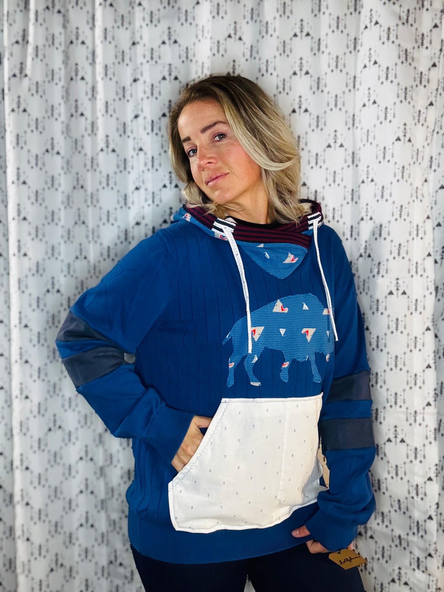 Blue Nautical Buffalo Vs Shark Sweater Hoodie Unisex-M/L