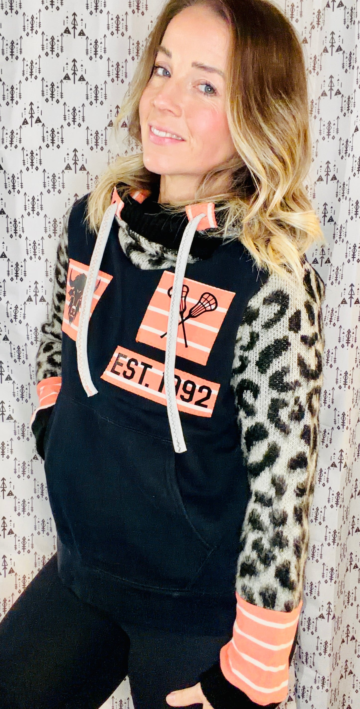 Leopard Buffalo Lacrosse Crop Hoodie Size- Women's M/L