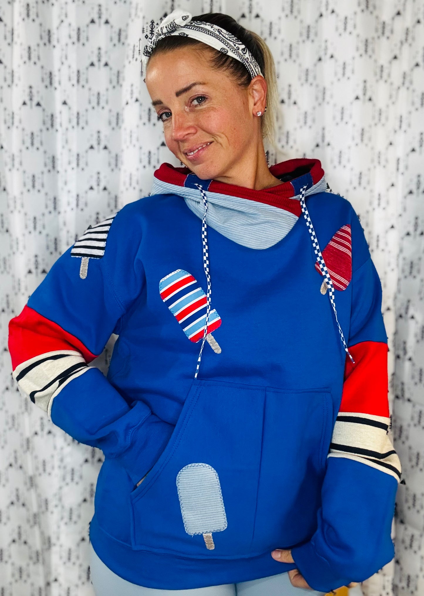 Blue Americana Striped Popsicle Hoodie Unisex-M/L