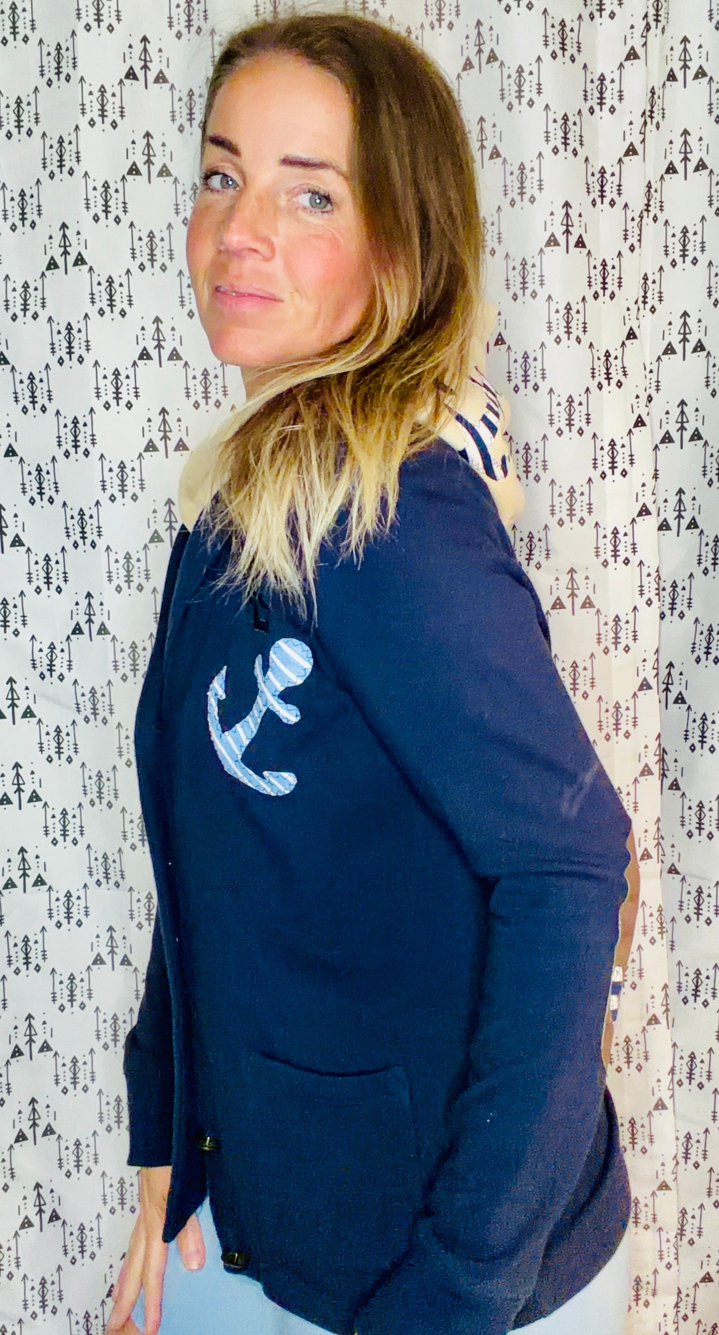 Blue Nautical Buffalo Hooded Cardigan Jacket Size Women's- S/M