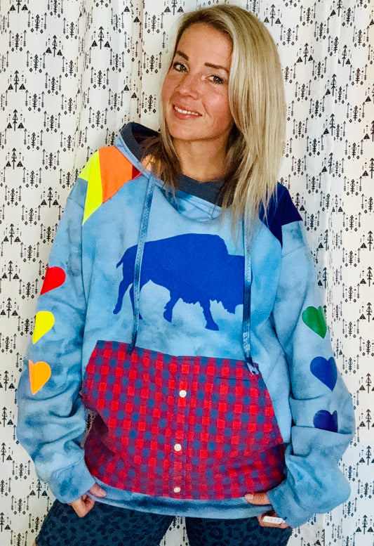 Rainbow Shoulders Buffalo Hoodie Size- Unisex M/L