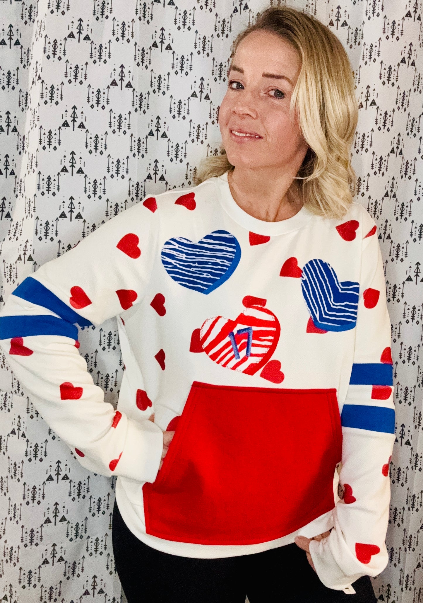 Heart All Over Buffalo Crewneck Size- Women's L/XL