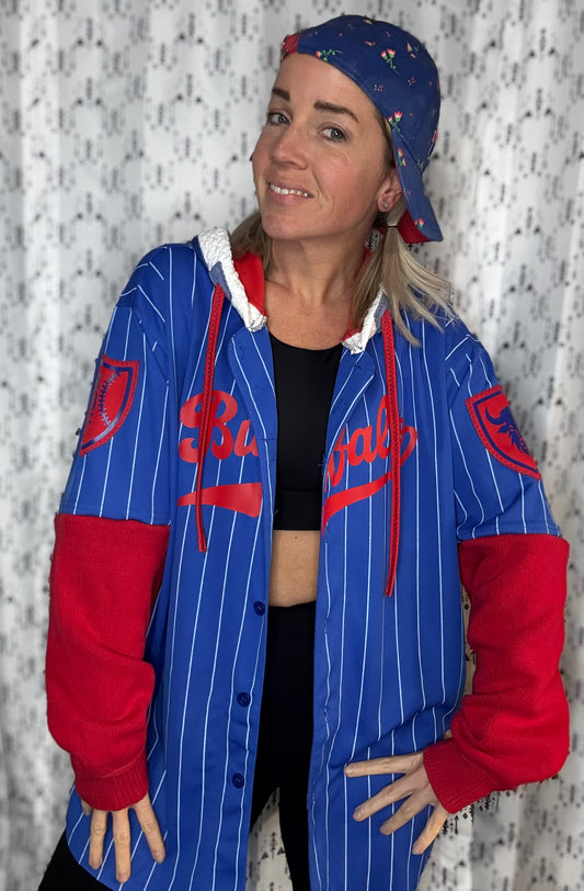 Blue Striped Buffalo Baseball Jersey Unisex-XL/2X