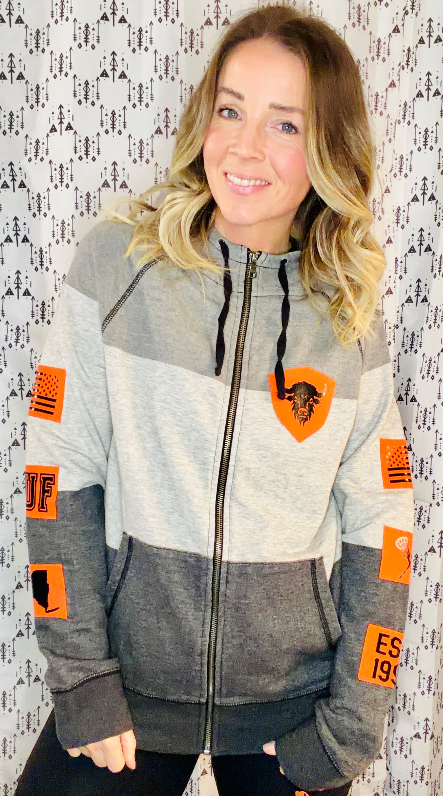 Grey Ombre' Buffalo Lacrosse Zip-Up Hoodie Size- Unisex S/M