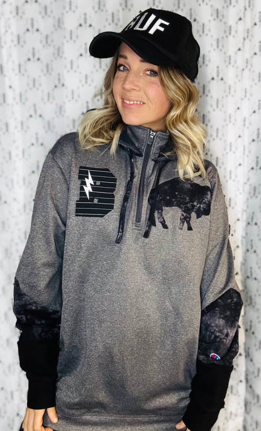 Grey Rocktober Buffalo 1/4 Zip Hoodie Size- Unisex L/XL