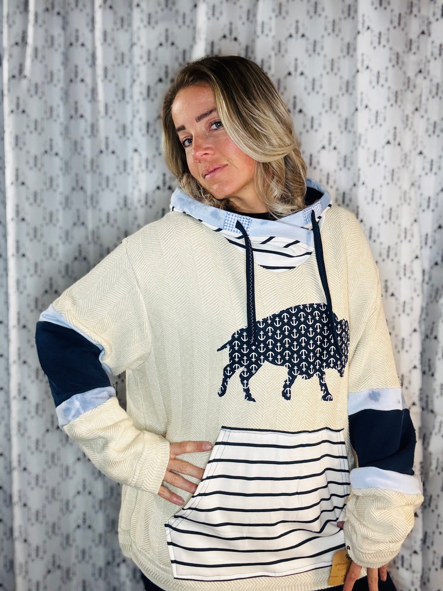 Khaki Buffalo Nautical Sweater Hoodie Unisex-L/XL