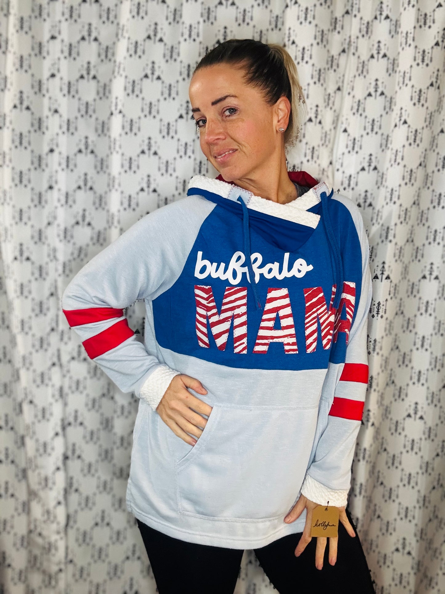 Light Blue Buffalo MAMA Hoodie Women's Size- L/XL
