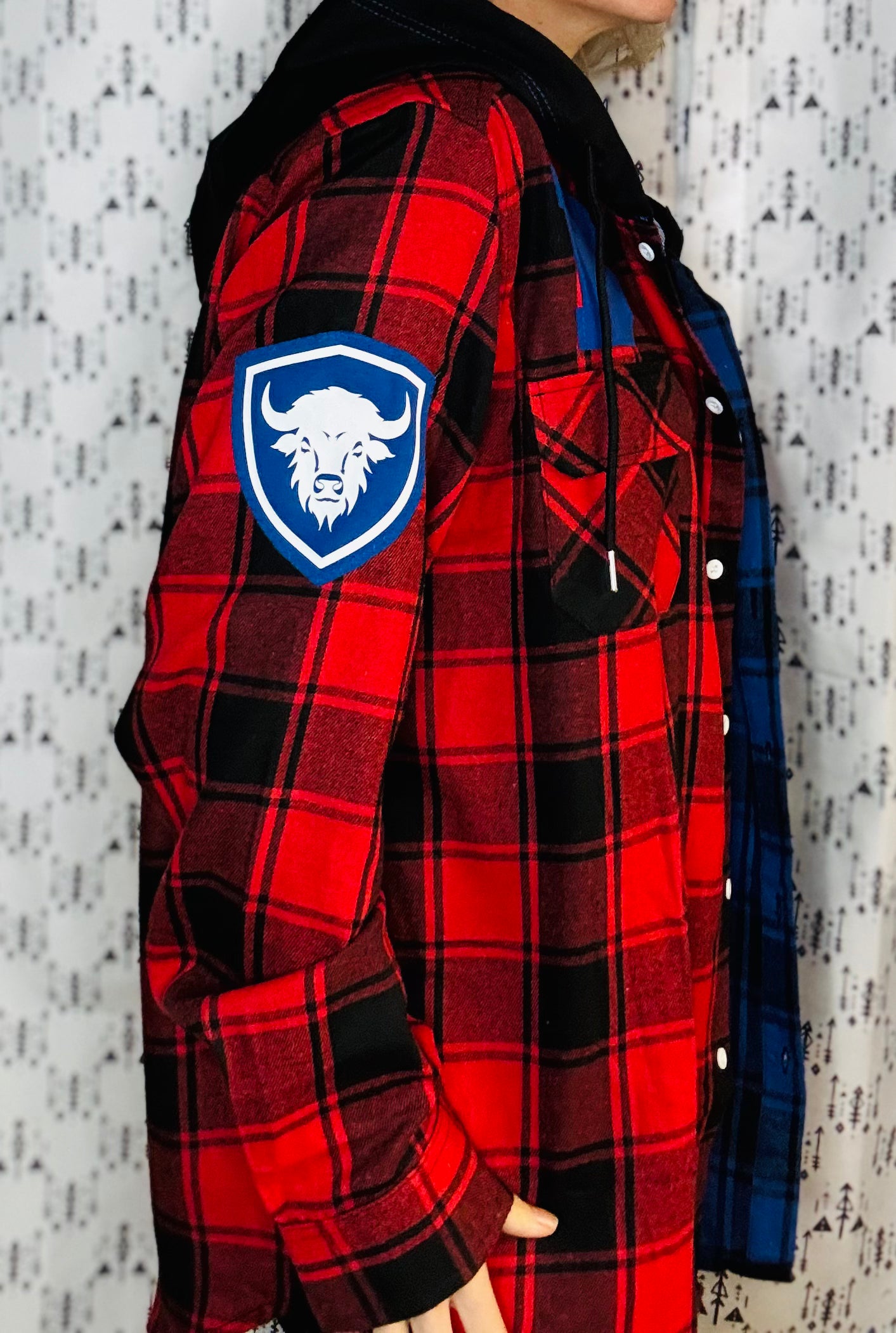 Red & Blue Buffalo Check Football Button-Up Flannel Size- Unisex XL/2X