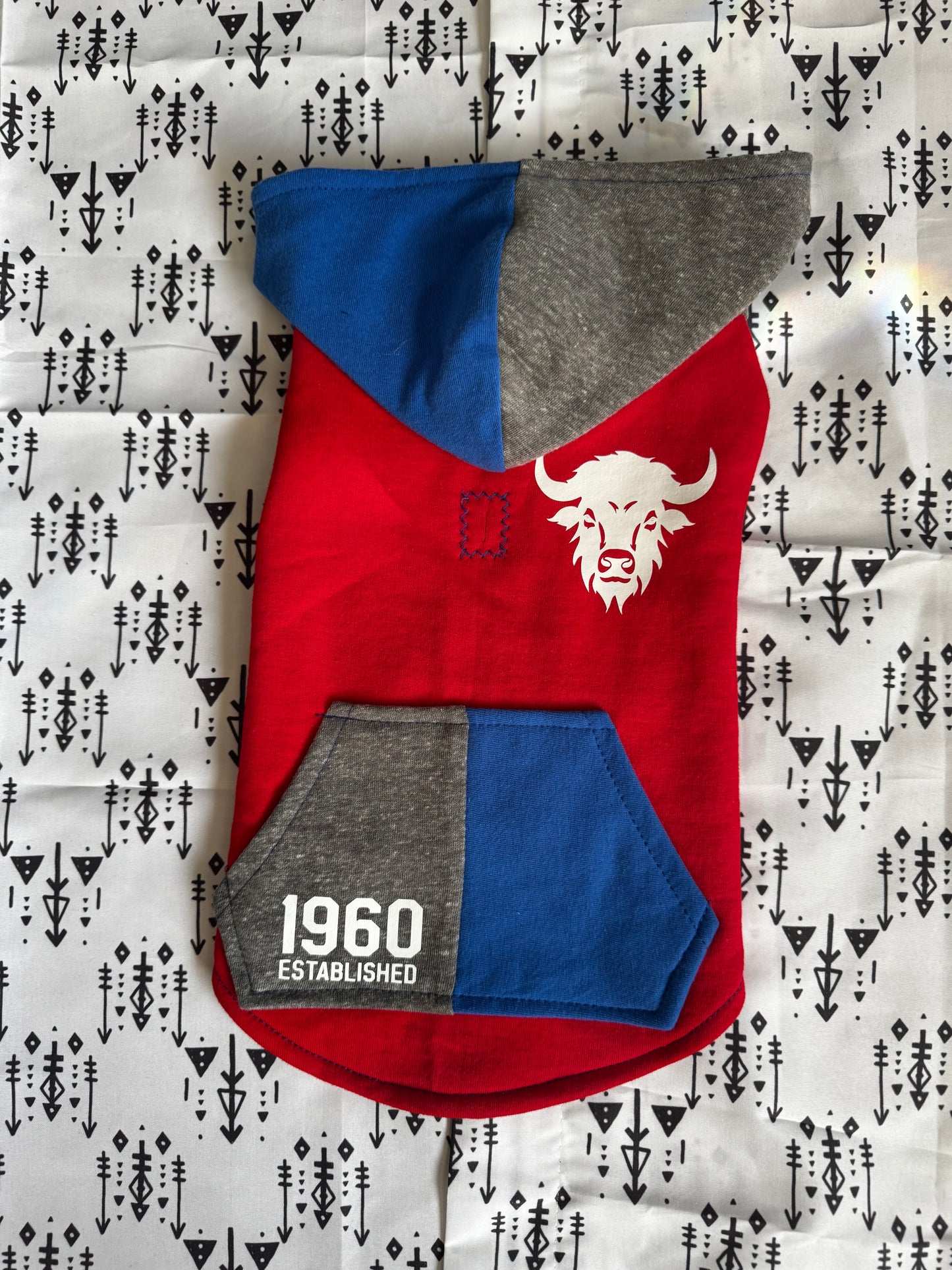 Red Color-Block Buffalo Dog Hoodie Size- S