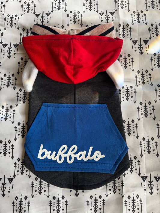 Grey Buffalo Head Dog Hoodie Size-S