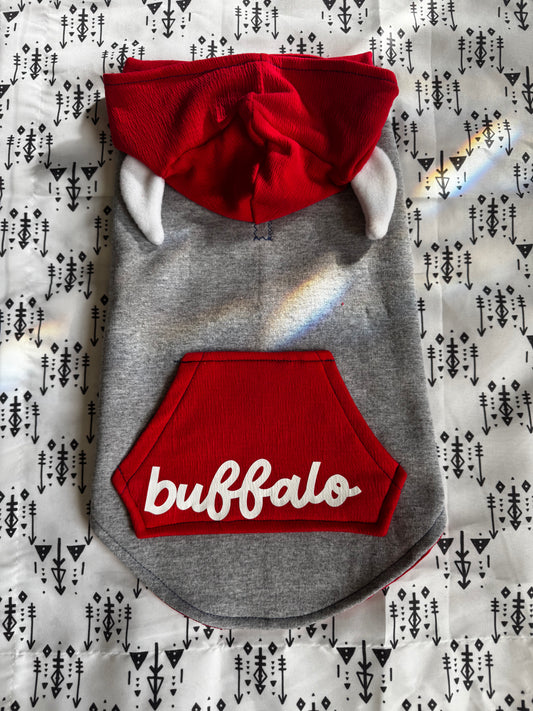 Grey Buffalo Head Dog Hoodie Size-M