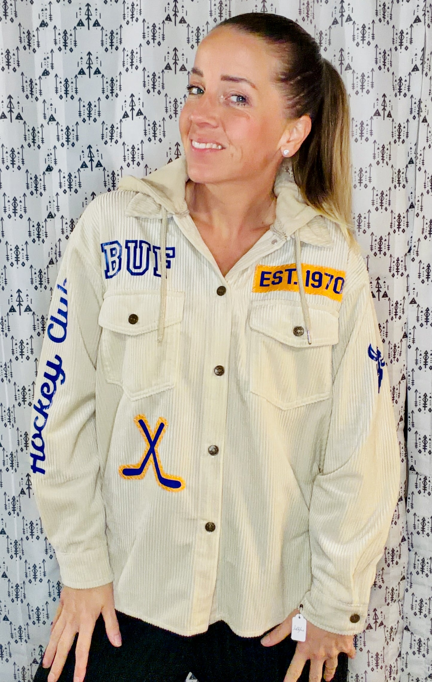 Beige Buffalo Hockey Jacket Size- Women's L/XL