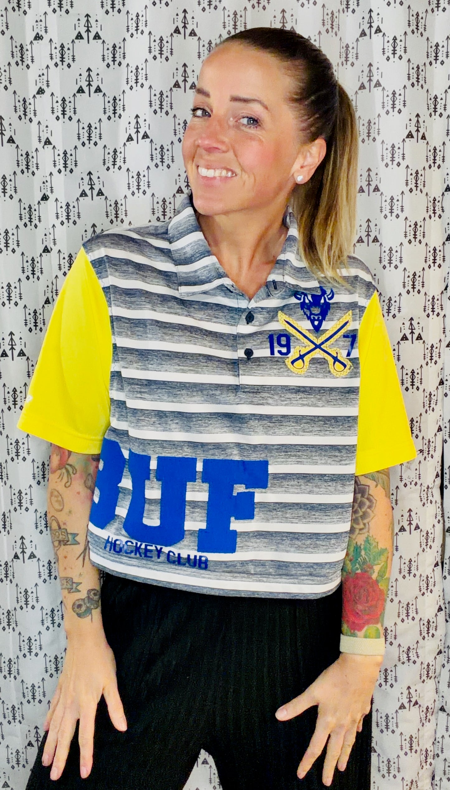 Blue Striped BUF Hockey Polo Crop Women's Size- L/XL