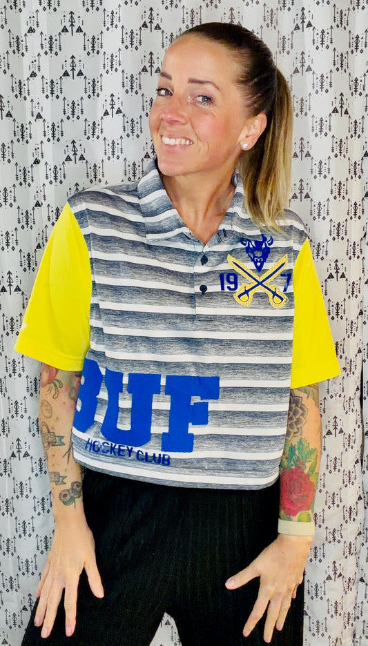 Blue Striped BUF Hockey Polo Crop Women's Size- L/XL