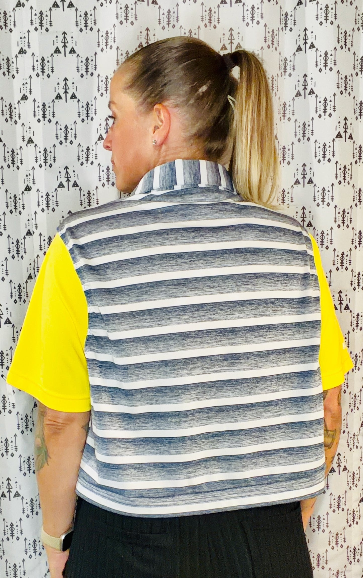 Blue Striped BUF Hockey Polo Crop Women's Size- L/XL