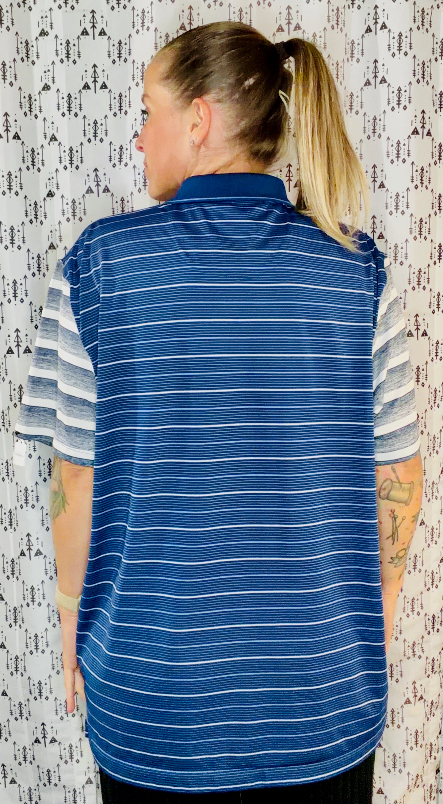 Navy Blue Striped BUF Hockey Polo Unisex Size- M/L