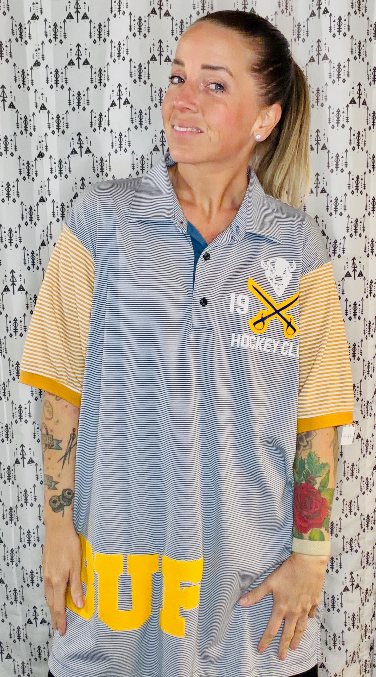Blue Striped BUF Hockey Polo Unisex Size- L/XL