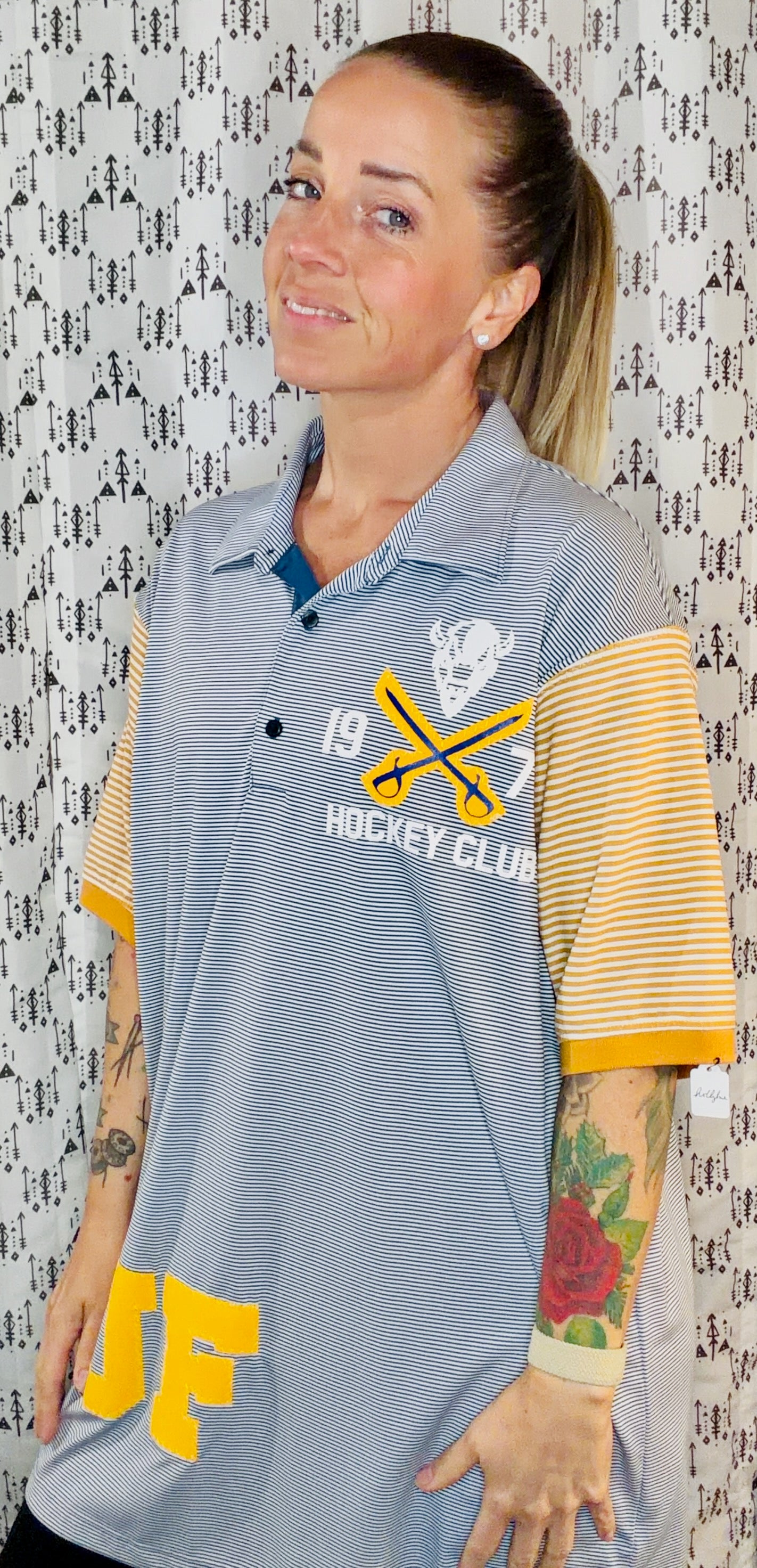 Blue Striped BUF Hockey Polo Unisex Size- L/XL