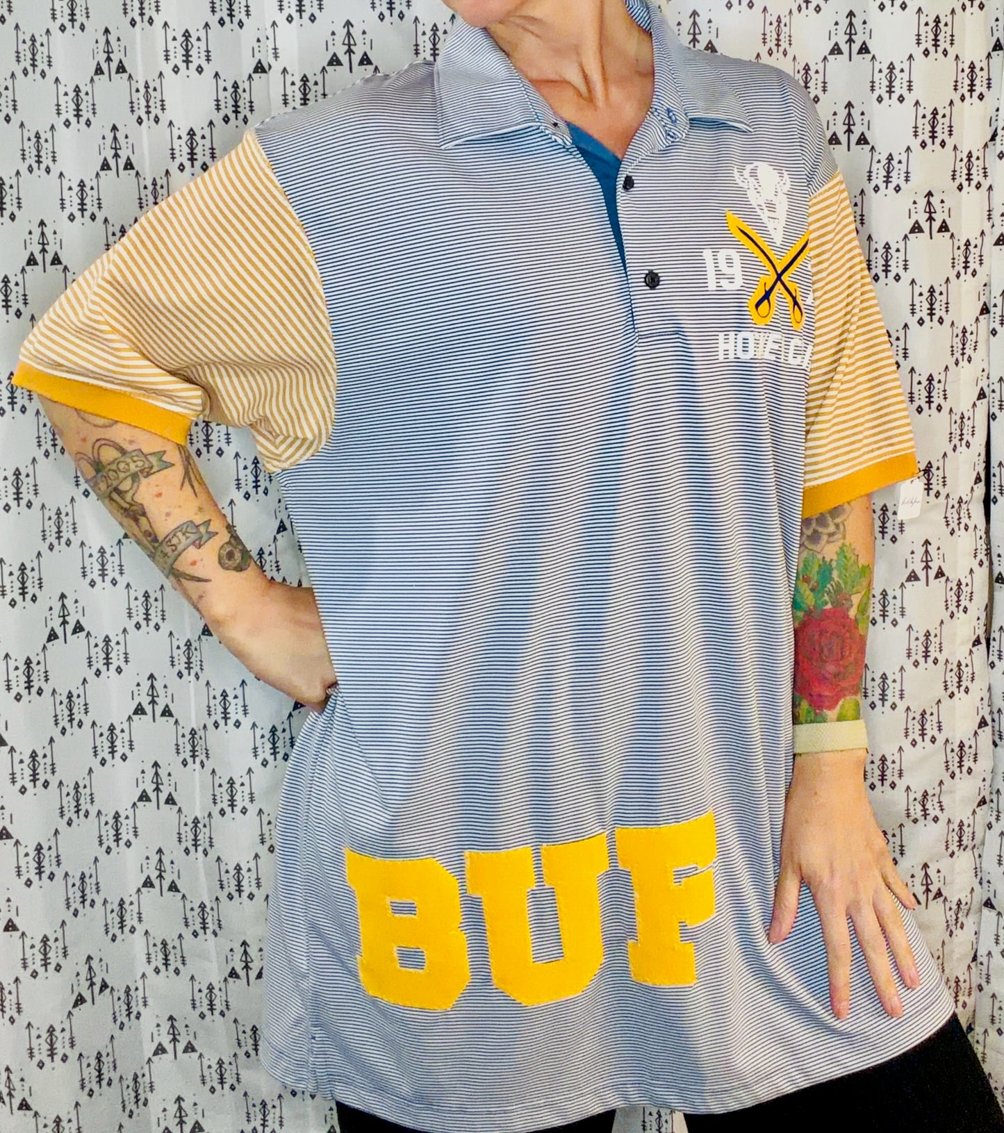 Blue Striped BUF Hockey Polo Unisex Size- L/XL