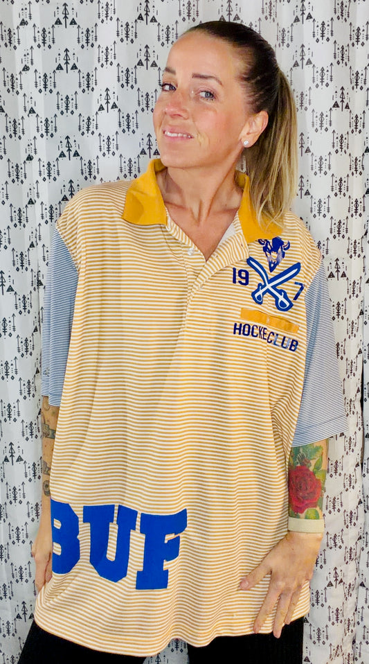 Yellow Striped BUF Hockey Polo Unisex Size- XL/2X