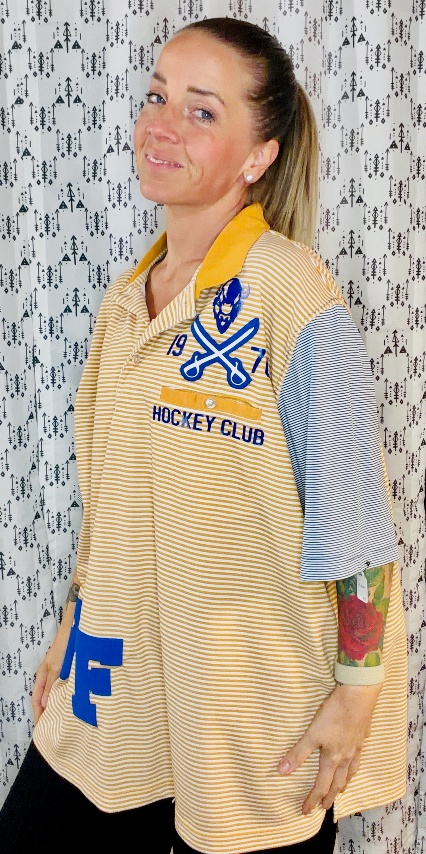 Yellow Striped BUF Hockey Polo Unisex Size- XL/2X